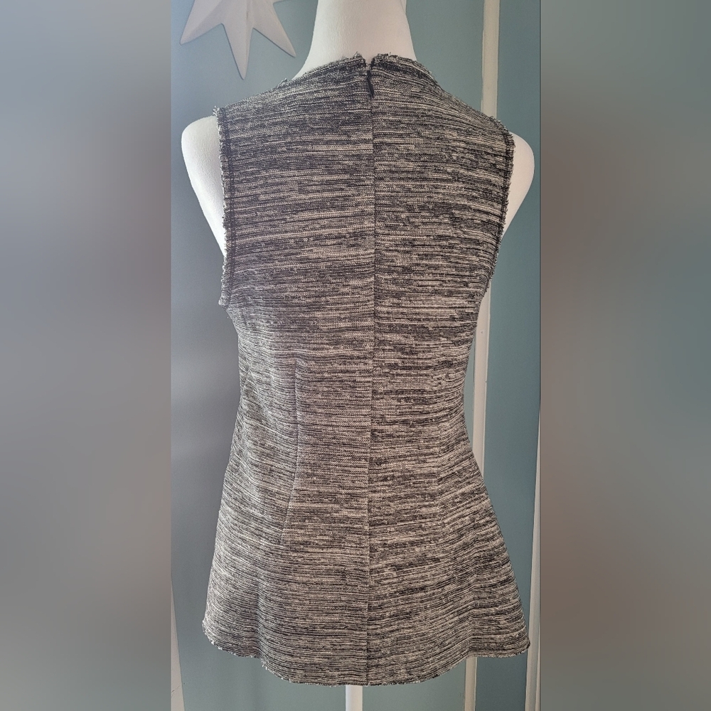 RACHEL Rachel Roy Knit Blouse Women's M Black & White Asametric Peplum Sleeveles - Picture 3 of 12
